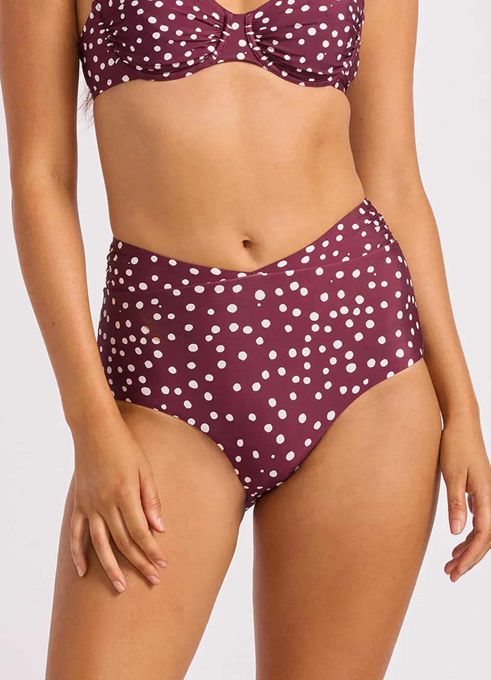 Seafolly Seafolly Ruched Band High Waist Pant - Dark Burgundy Ruched Band High Waist Pant | Seafolly Splash Swimwear Pants