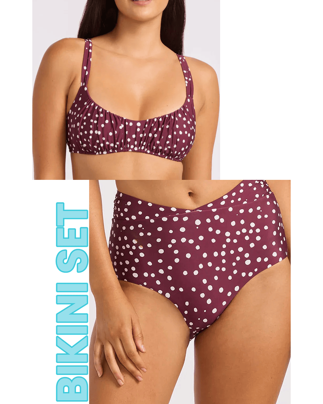 Seafolly Seafolly Ruched Bralette & Ruched Band High Waist Pant Bikini Set - Dolce Dot 31543-341+40792-341-16 Seafolly Ruched Bralette & Ruched Band High Waist Pant Bikini Set - Dolce Dot Splash Swimwear Bikini Set 16 50980991076473