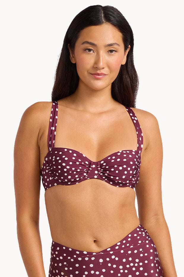Seafolly Seafolly Ruched Underwire Bra & High Leg Ruched Side Pant Bikini Set - Dolce Dot 31592-341+40726-341-12 Seafolly Ruched Underwire Bra & High Leg Ruched Side Pant Bikini Set - Dolce Dot Splash Swimwear Bikini Set 12 51043591009241