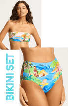 Seafolly Seafolly South Pacific Bandeau Bikini Top & High Waisted Pant Bikini Set - Turquoise Seafolly South Pacific Bandeau Bikini Top & High Waisted Pant Bikini Set - Turquoise Splash Swimwear Bikini Set AU16/US12 1000028922