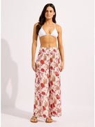 Seafolly Seafolly Summer Chintz Shirred Waist Wrap Pant Shirred Waist Wrap Pant Ecru | Seafolly Splash Swimwear Pant