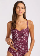Seafolly Seafolly Twist Halter Tankini - Dark Burgundy Twist Halter Tankini | Seafolly Splash Swimwear Bikini Tops