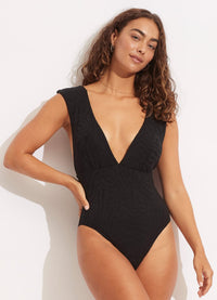 Second Wave V Neck Thick Strap One Piece - Seafolly - Splash Swimwear  - fuller cup, July22, One Pieces, Seafolly, Womens, womens swim - Splash Swimwear 