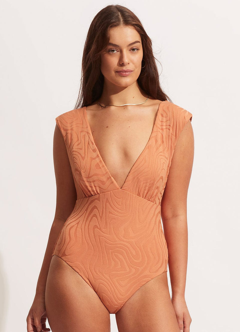 Second Wave V Neck Thick Strap One Piece - Seafolly - Splash Swimwear  - fuller cup, July22, One Pieces, Seafolly, Womens, womens swim - Splash Swimwear 