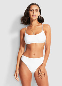 Seafolly Set Essentials Bralette & High Rise Pant Bikini Set - White Splash Swimwear Bikini Set 10 1000020492