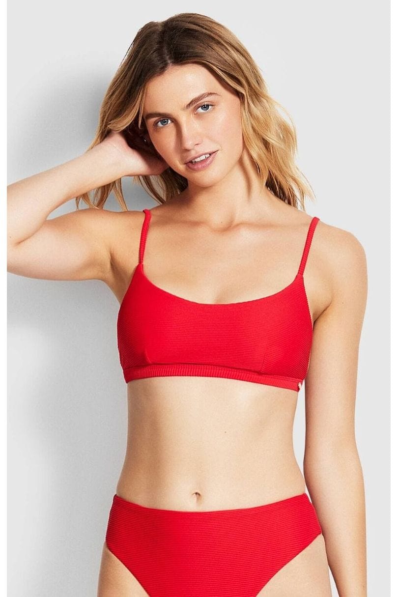 Seafolly Set Essentials Bralette & Hipster Pant Bikini Set - Red Splash Swimwear Bikini Set