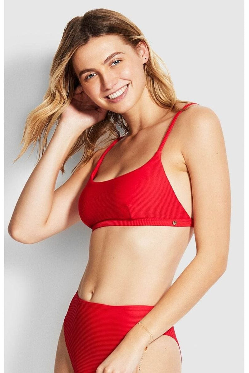 Seafolly Set Essentials Bralette & Hipster Pant Bikini Set - Red Splash Swimwear Bikini Set