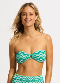 Seafolly Set Neue Wave Ring Front Bandeau Bikini & Hipster Set - Jade Seafolly Neue Wave Ring Front Bandeau Bikini Top - Jade Splash Swimwear Swimwear