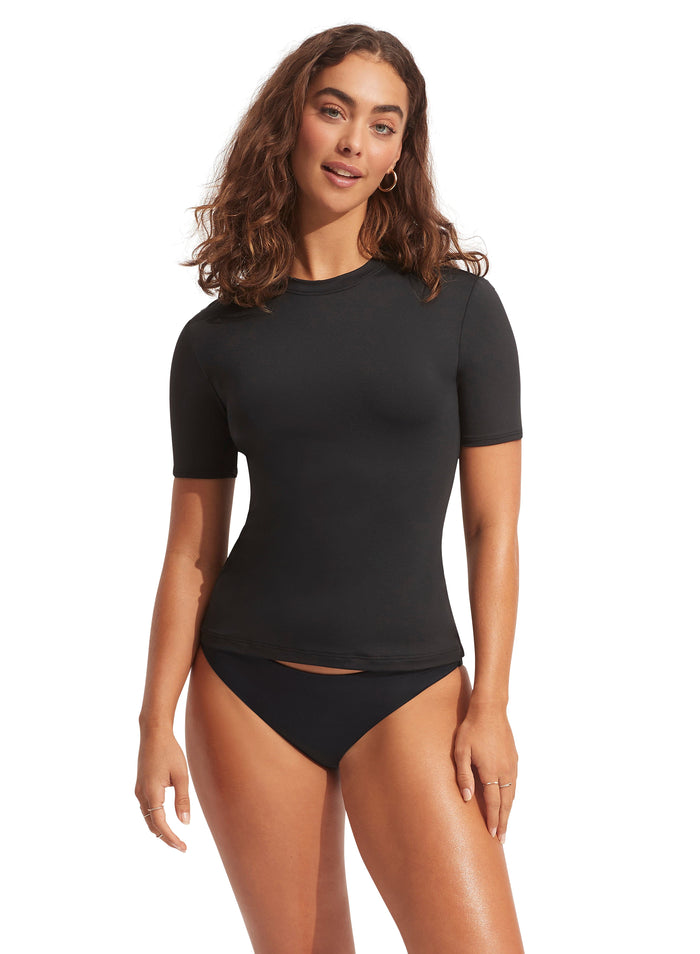 Short Sleeve Sunvest - Black - Seafolly - Splash Swimwear  - Feb23, rashies & sunsuits, Seafolly, sunsuits & rashies, sunvest, Womens, womens swim - Splash Swimwear 