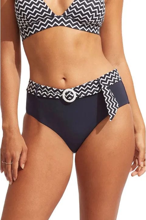 Seafolly Sienna Wide Side Retro - True Navy Splash Swimwear Bikini Bottoms