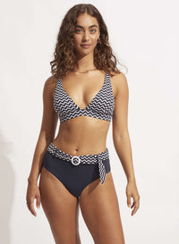 Seafolly Sienna Wide Side Retro - True Navy Splash Swimwear Bikini Bottoms