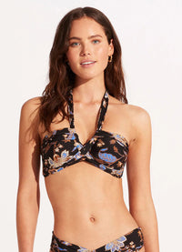 Seafolly Silk Road Halter Bandeau - Black Splash Swimwear Bikini Tops