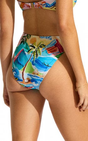 Seafolly South Pacific High Leg Ruched Side - Turquoise Seafolly South Pacific High Leg Ruched Side - Turquoise Splash Swimwear Bikini Bottoms