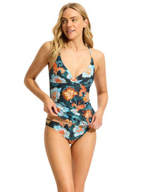 Seafolly Spring Festival Wrap Front Tankini - True Navy Seafolly Spring Festival Wrap Front Tankini - True Navy Splash Swimwear Tankini Tops