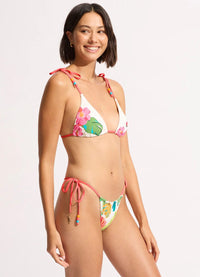 Seafolly Tropica Drawstring Tie Side Rio Pant - Ecru Splash Swimwear Bikini Bottoms