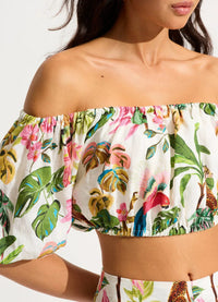 Seafolly Tropica Off-Shoulder Top 55128-TO Shop Sea Skin Zip Front One Piece - Vivid Green by Seafolly | Australian Swimwear Brands | Splash Swimwear Splash Swimwear Swimwear XS / Ecru 9349623199830