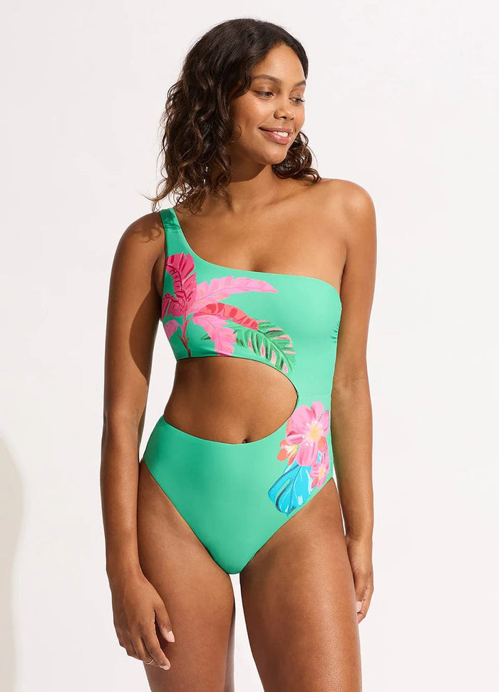 Tropica One Shoulder Cut Out One Piece - Jade - Seafolly - Splash Swimwear  - fuller cup, One Pieces, Seafolly, Sept23, Womens, womens swim - Splash Swimwear 