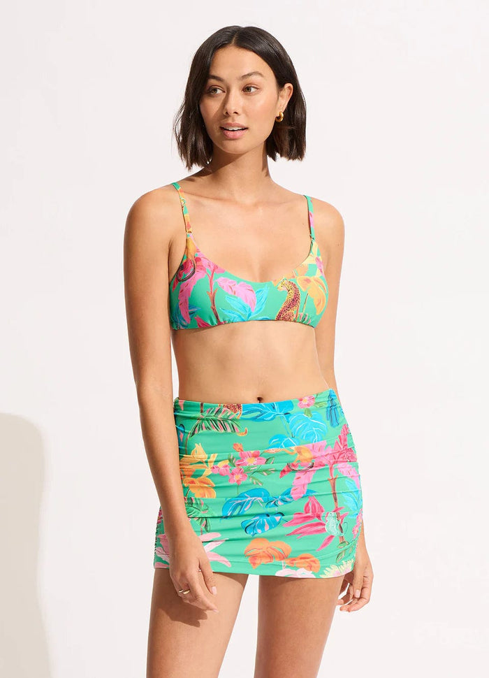 Tropica Ruched Side Pull On Skirt - Jade - Seafolly - Splash Swimwear  - bikini bottoms, kaftans & cover ups, Sarongs, Seafolly, Sept23, skirts, Womens, womens swim - Splash Swimwear 