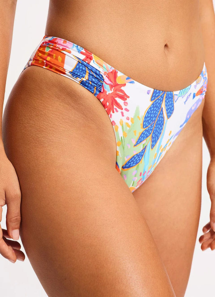 Seafolly Under The Sea High Leg Ruched Bikini Pant - White Shop Under The Sea High Leg Ruched Bikini Pant - White by Seafolly | Australian Swimwear Brand  | Splash Swimwear Splash Swimwear Bikini Bottoms