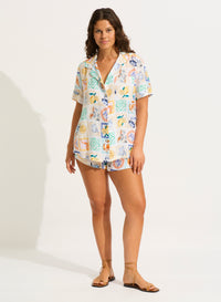 Wish You Were Here Short Sleeve Shirt - Atoll Blue - Seafolly - Splash Swimwear  - Nov 23, Seafolly, women shirt, Womens - Splash Swimwear 