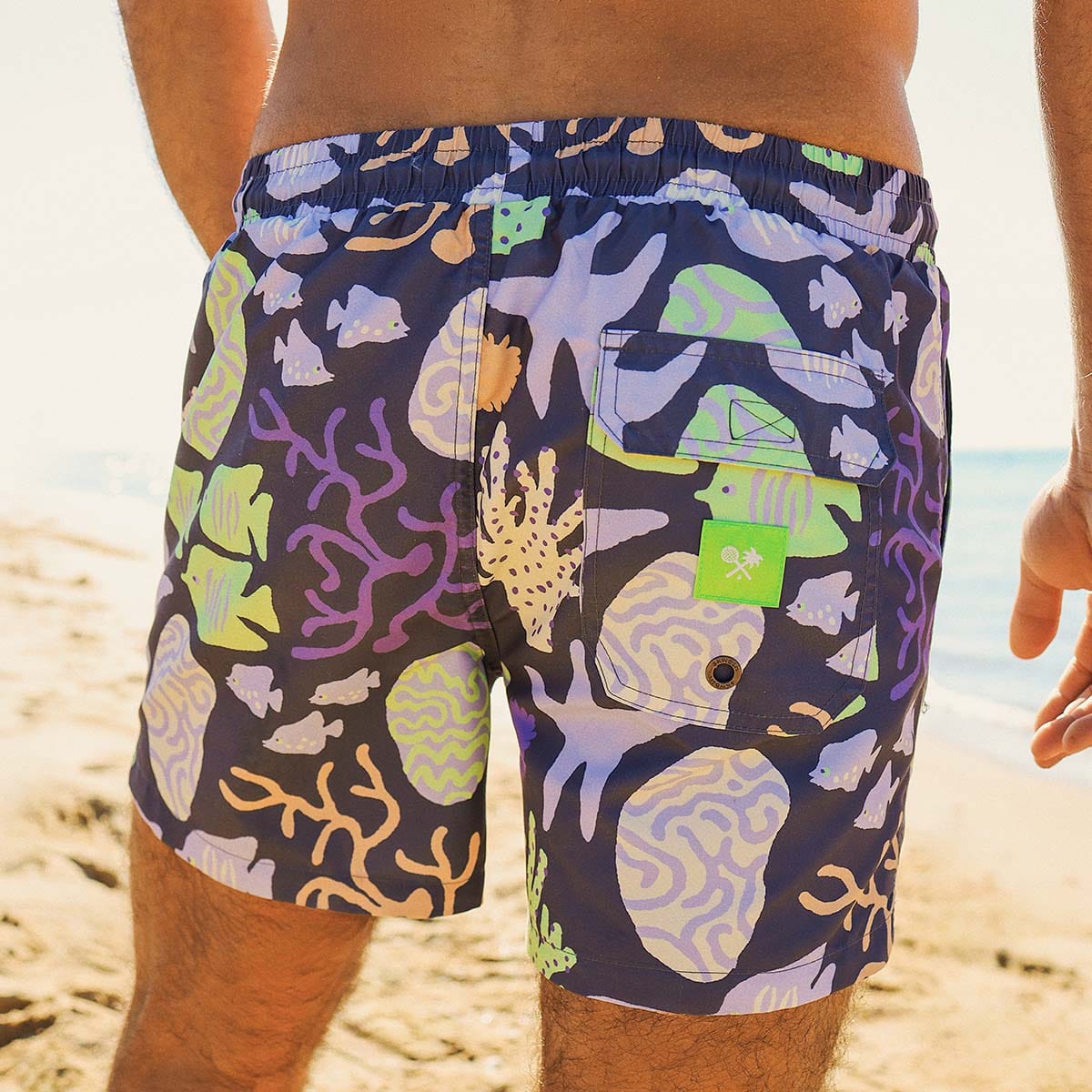 Skwosh Skwosh Coral Chaos Mens Eco Short Skwosh Sunny Boy Mens Swim Shorts - Charcoal Splash Swimwear Mens Clothing