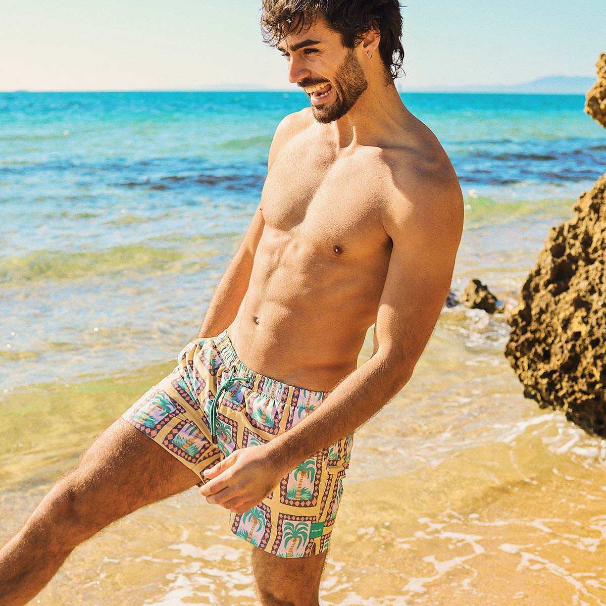 Skwosh Skwosh Palm Reader Mens Eco Short Skwosh Sunny Boy Mens Swim Shorts - Charcoal Splash Swimwear Mens Clothing