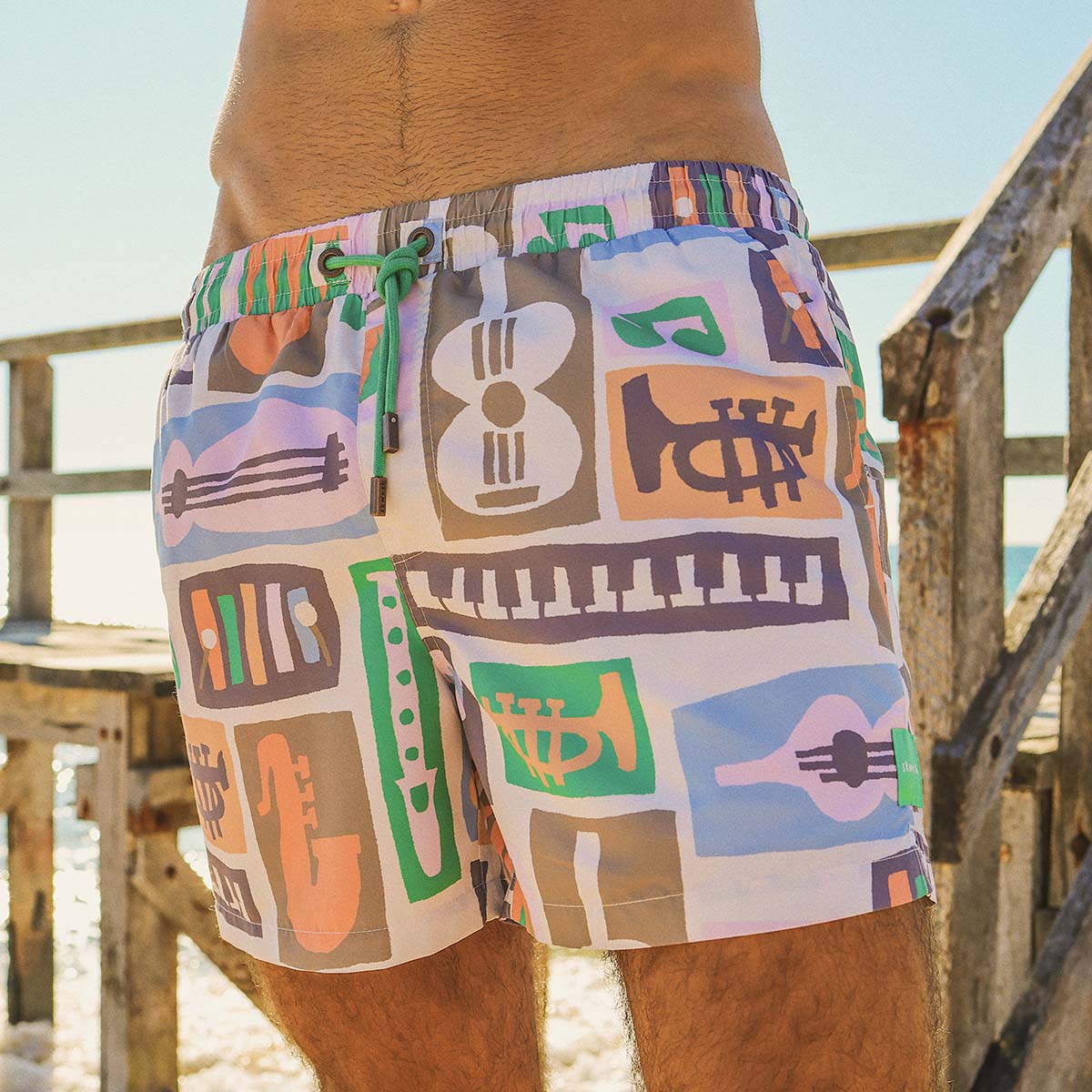 Skwosh Skwosh Samba Stone Mens Eco Short Skwosh Sunny Boy Mens Swim Shorts - Charcoal Splash Swimwear Mens Clothing