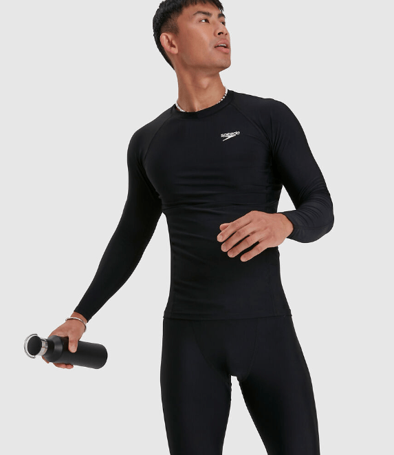 Speedo Mens Long Sleeve Rash Top - Black Speedo Mens Essential Short Sleeve Swim Tee Splash Swimwear Mens