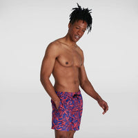 Speedo Mens Printed Leisure 16" Watershort - Blue/Siren Red Splash Swimwear Swimwear