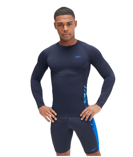 Speedo Mens Printed Long Sleeve Rash Top Speedo Mens Sport Logo 16 inch Watershort Splash Swimwear