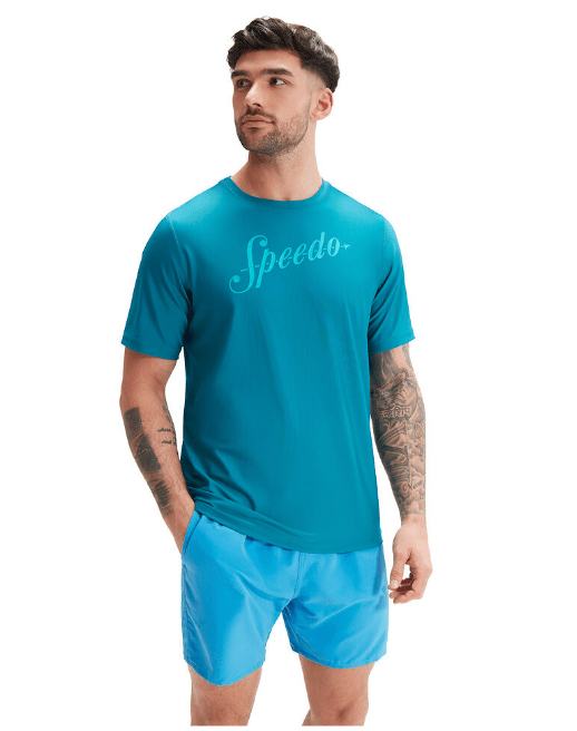 Speedo Mens Printed Short Sleeve Swim Tee 8/00302915785 Splash Swimwear XS / Ocean Depths/Mystic 5059937420332