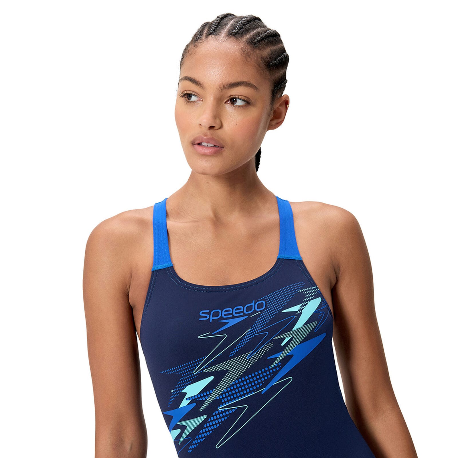 Speedo Speedo Womens Medley Logo One Piece - Navy/Blue Speedo Muscleback One Piece - Hyperboom/Navy/Orchid Splash Swimwear One Pieces