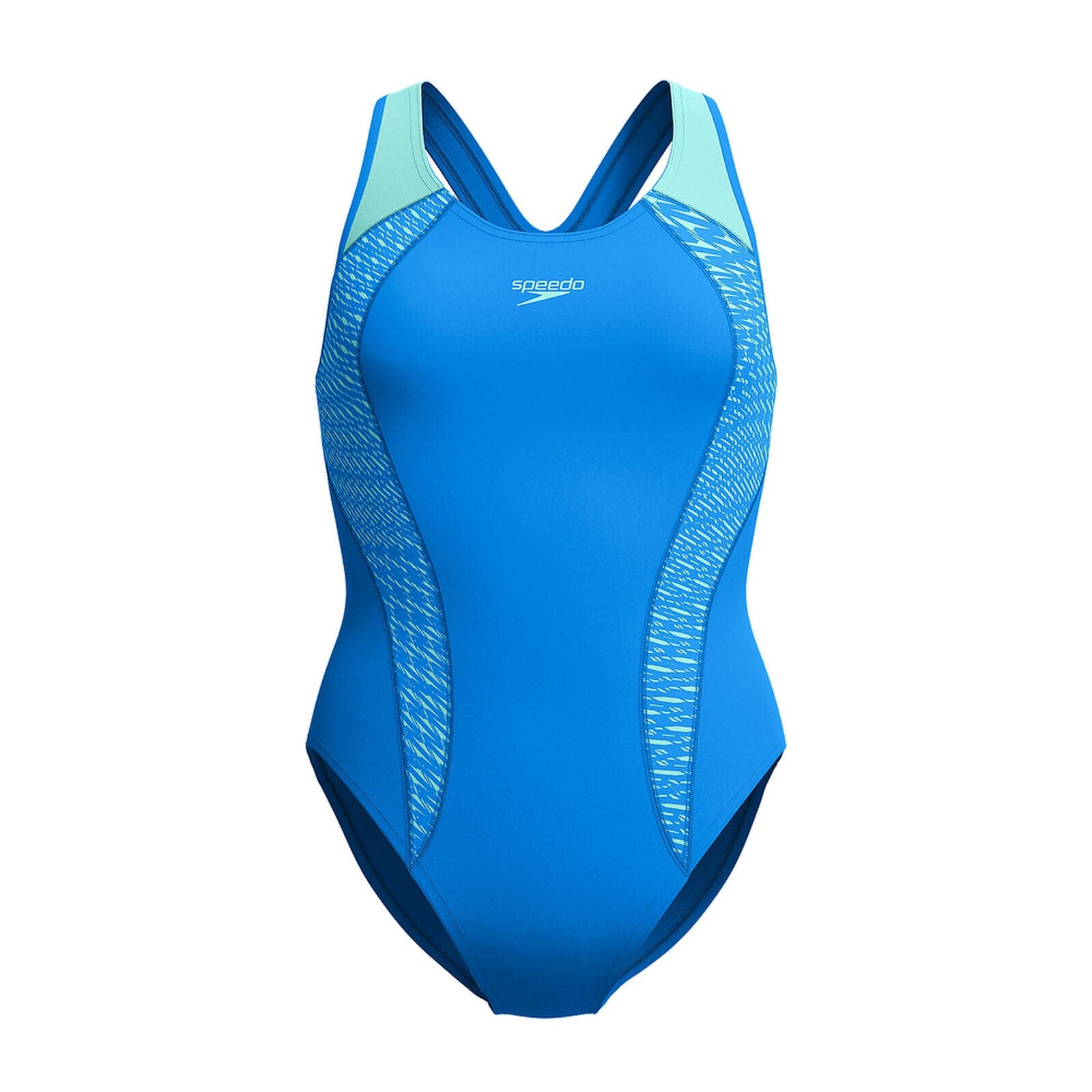 Speedo Speedo Womens Placement Laneback One Piece - Lagoon Blue Speedo Womens Placement Laneback One Piece - Lagoon Blue Splash Swimwear