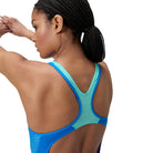 Speedo Speedo Womens Placement Laneback One Piece - Lagoon Blue Speedo Womens Placement Laneback One Piece - Lagoon Blue Splash Swimwear