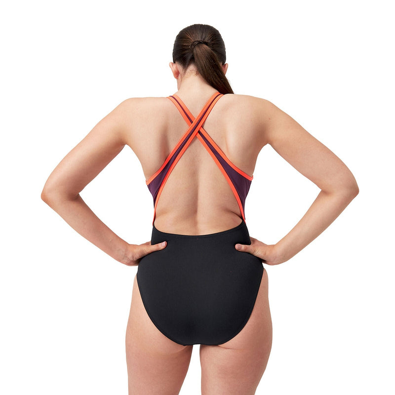 Speedo One Pieces Womens High Neck Splice Cross Back Swimsuit Speedo Womens High Neck Splice Cross Back Swimsuit