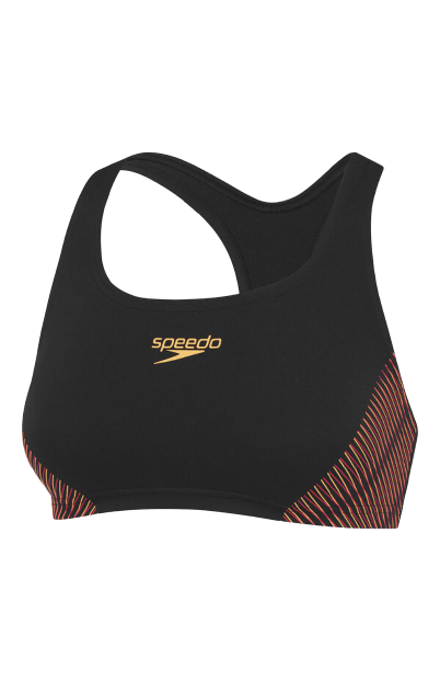 Speedo Womens Placement Bikini Top - Orange/Black Splash Swimwear Bikini Tops