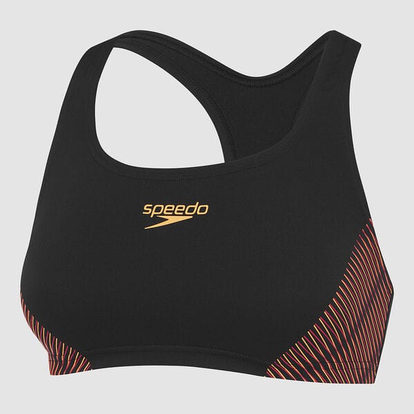 Speedo Womens Placement Bikini Top - Orange/Black Splash Swimwear Bikini Tops