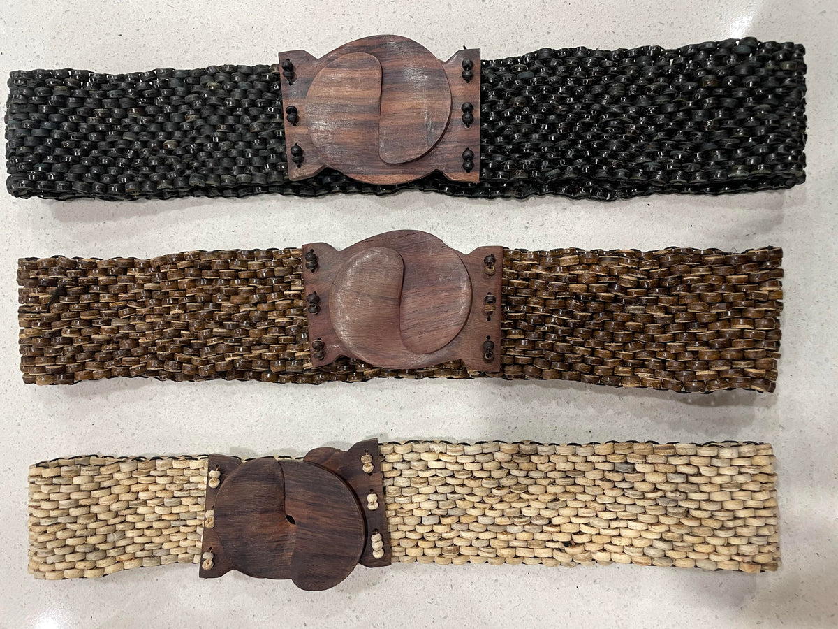 Splash Swimwear Belts Braided Beaded Wooden Stretch Belt