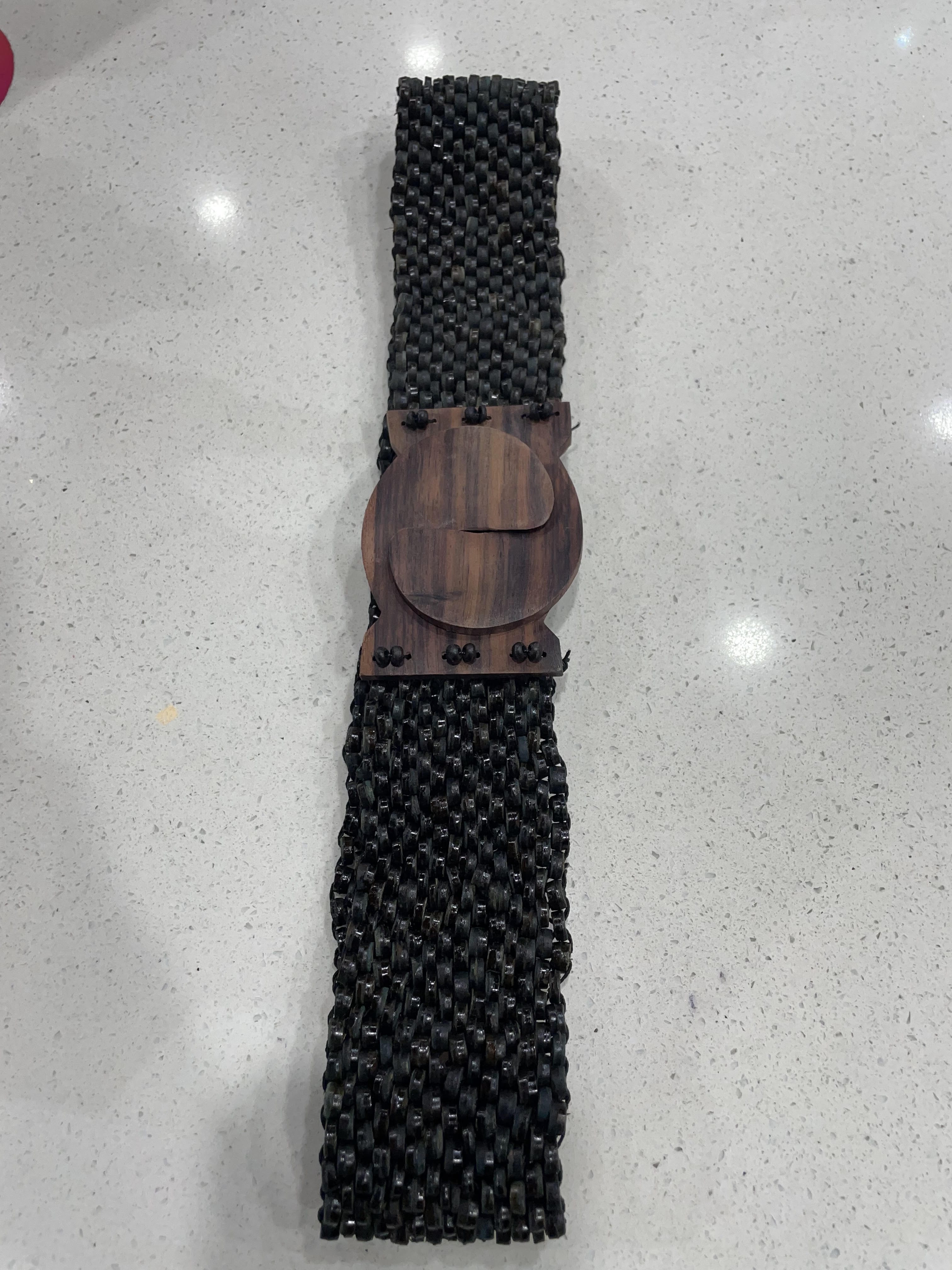 Splash Swimwear Braided Beaded Wooden Stretch Belt Splash Swimwear Belts Black 1000019595