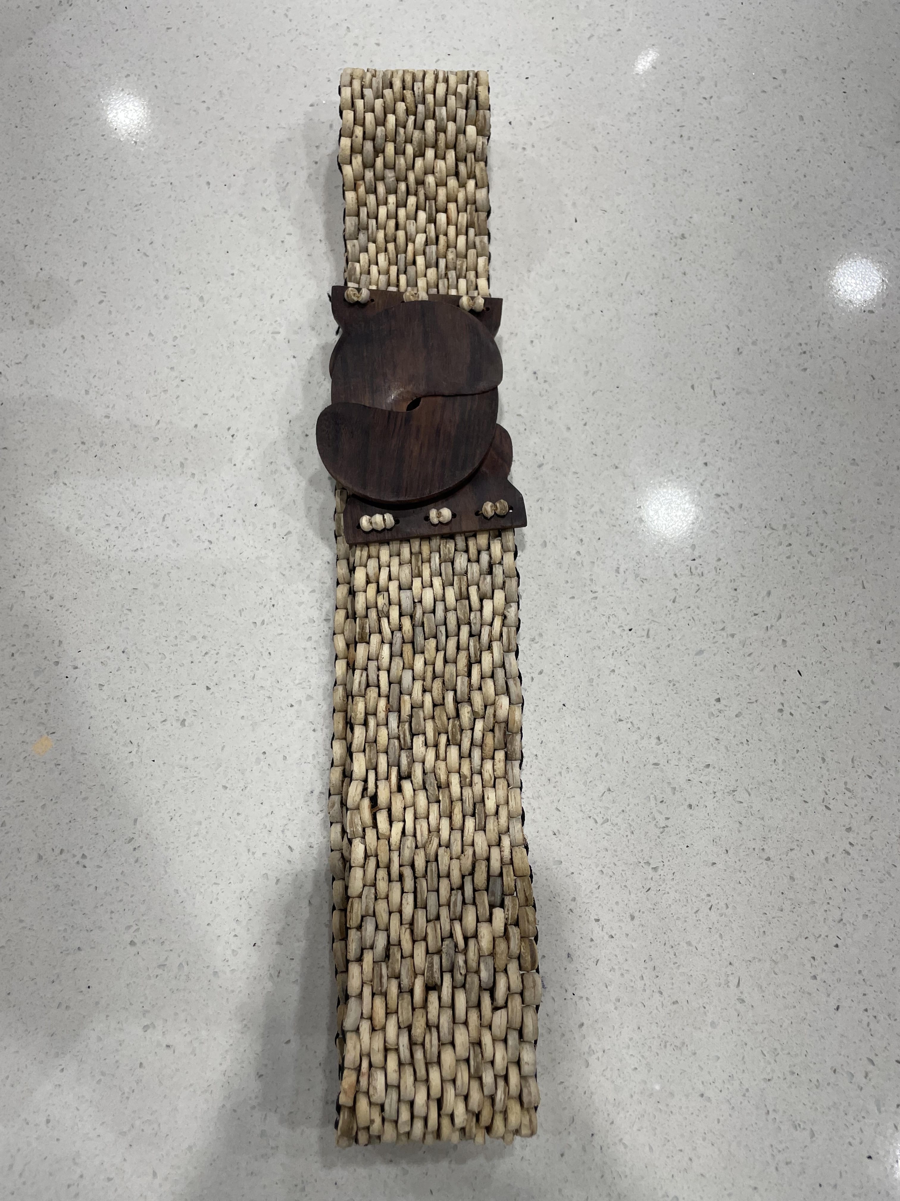 Splash Swimwear Belts Natural Braided Beaded Wooden Stretch Belt