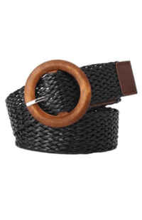 Splash Swimwear Belts Black Woven Belt with Wooden Buckle