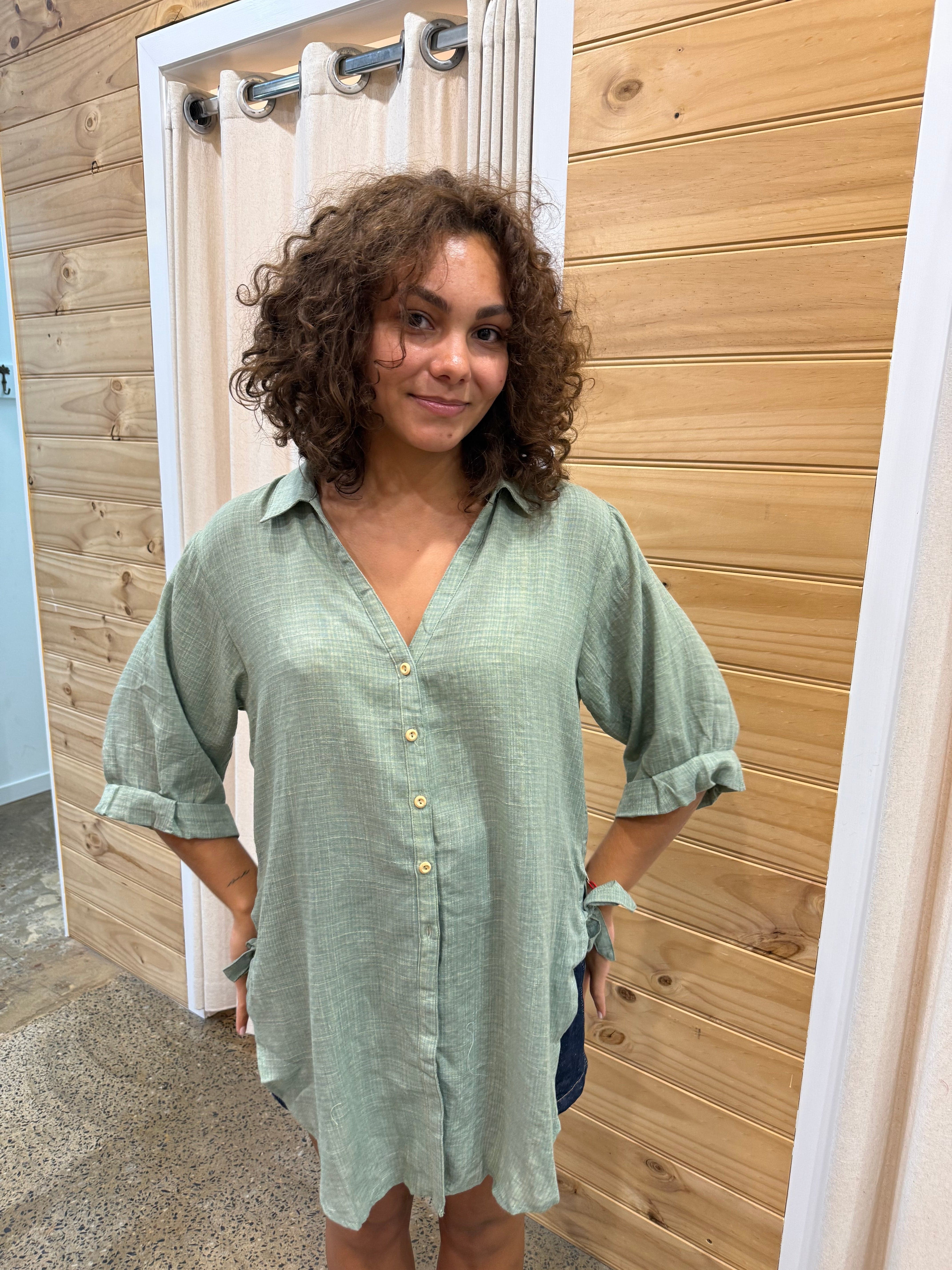 Style Box Lorraine Tie Side Shirt 03190087-1 Lorraine Tie Side Shirt Splash Swimwear Sage / S/M 1000024848