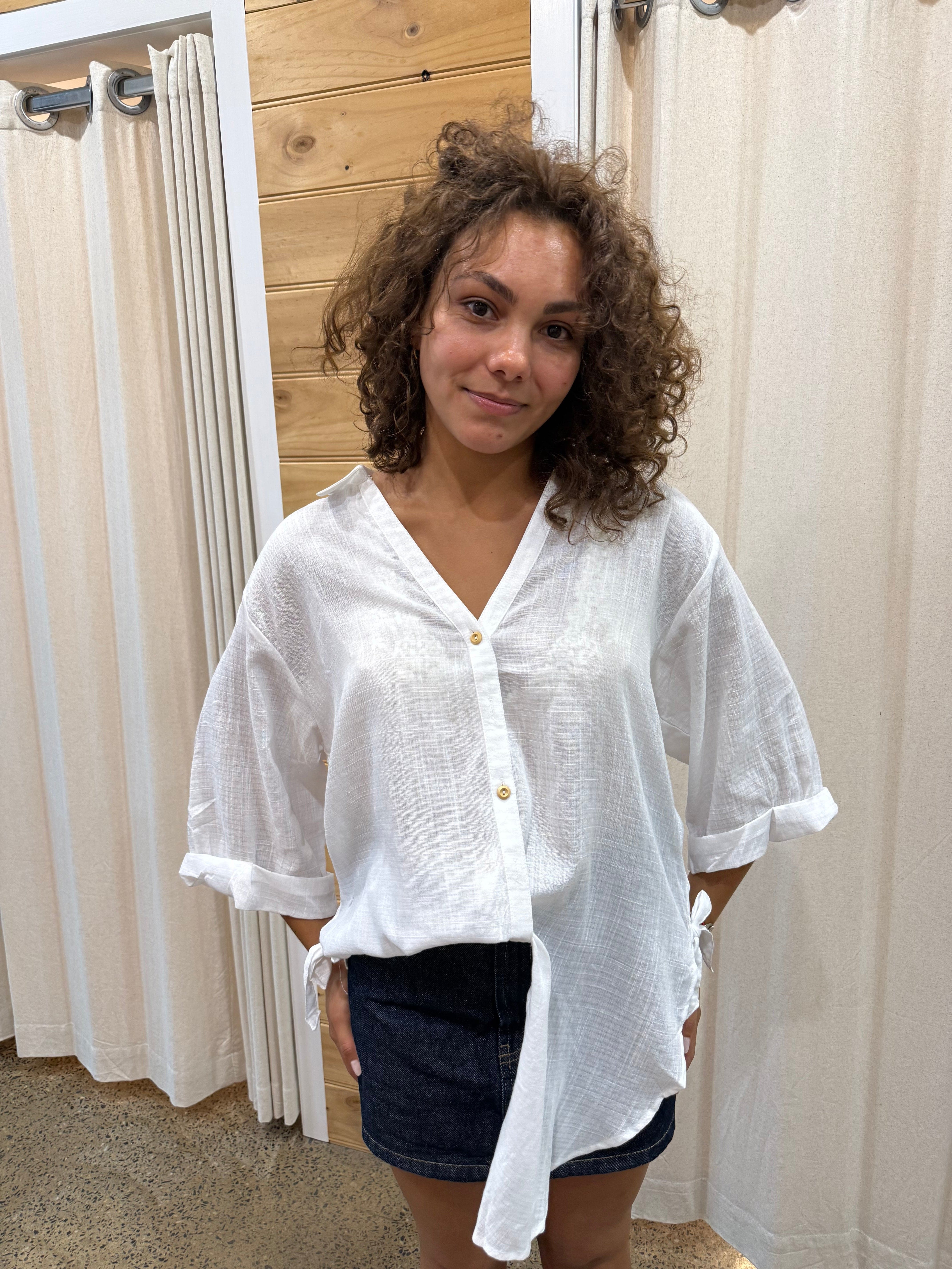 Style Box Lorraine Tie Side Shirt 03190087-1 Lorraine Tie Side Shirt Splash Swimwear White / S/M 1000022750