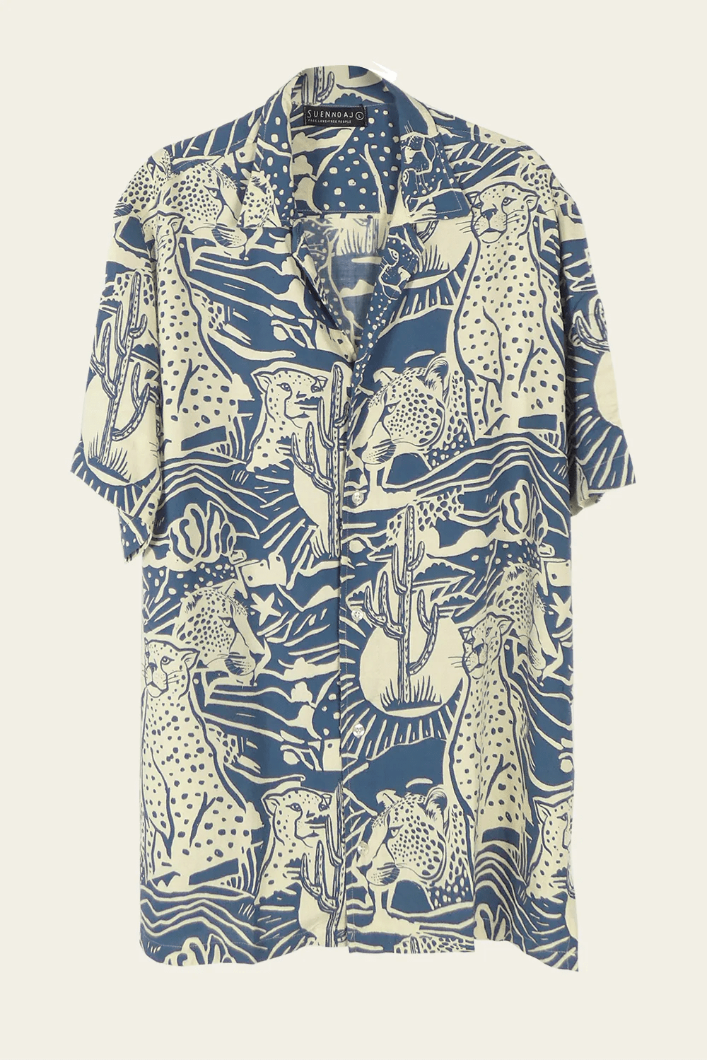 Suen Noaj Suennoaj Mens Shirt Elvis Tiger Patch- Blue/Sugar Suennoaj Mens Shirt Elvis Tiger Patch- Blue/Sugar Splash Swimwear Mens