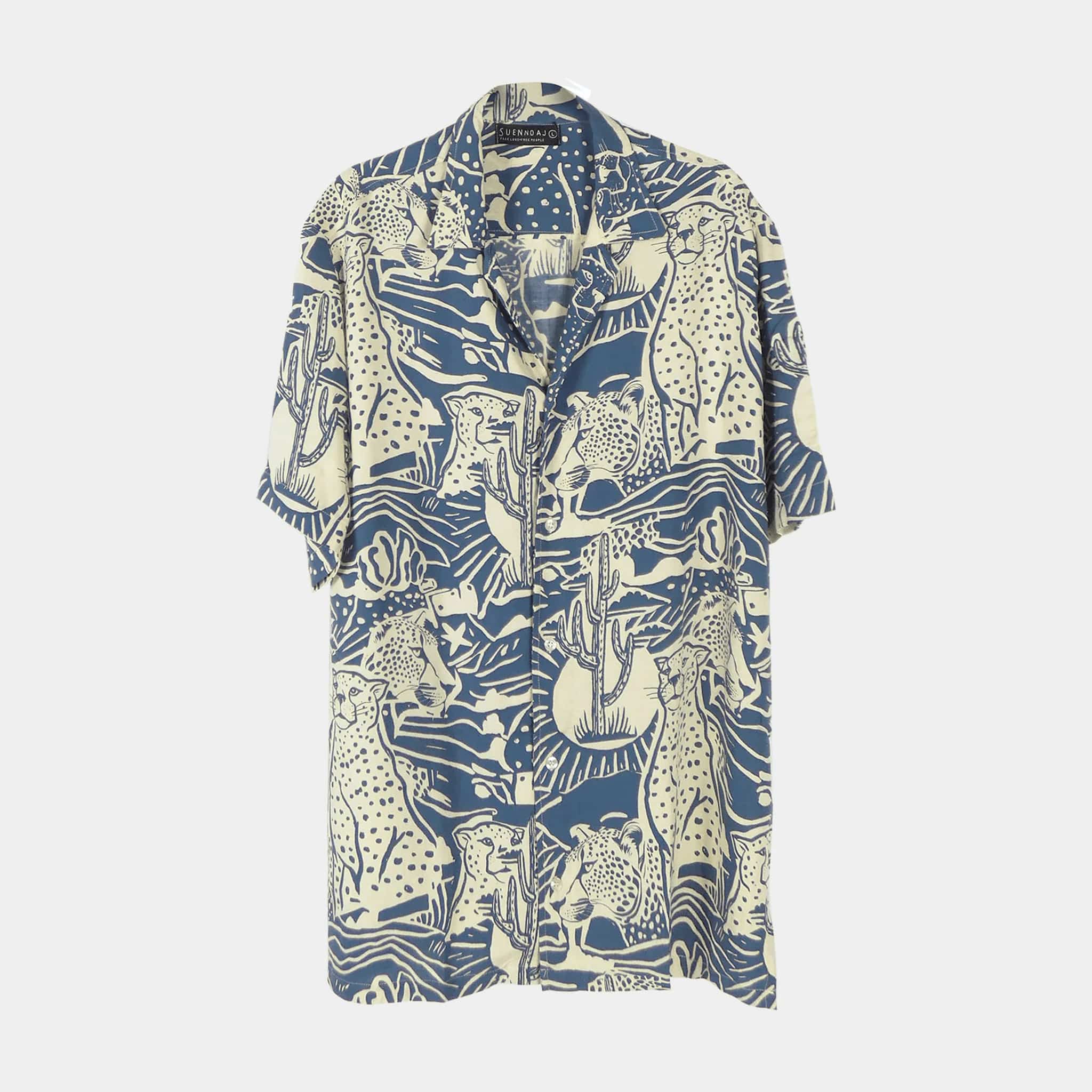 Suen Noaj Suennoaj Mens Shirt Elvis Tiger Patch- Blue/Sugar Suennoaj Mens Shirt Elvis Tiger Patch- Blue/Sugar Splash Swimwear Mens Shirt