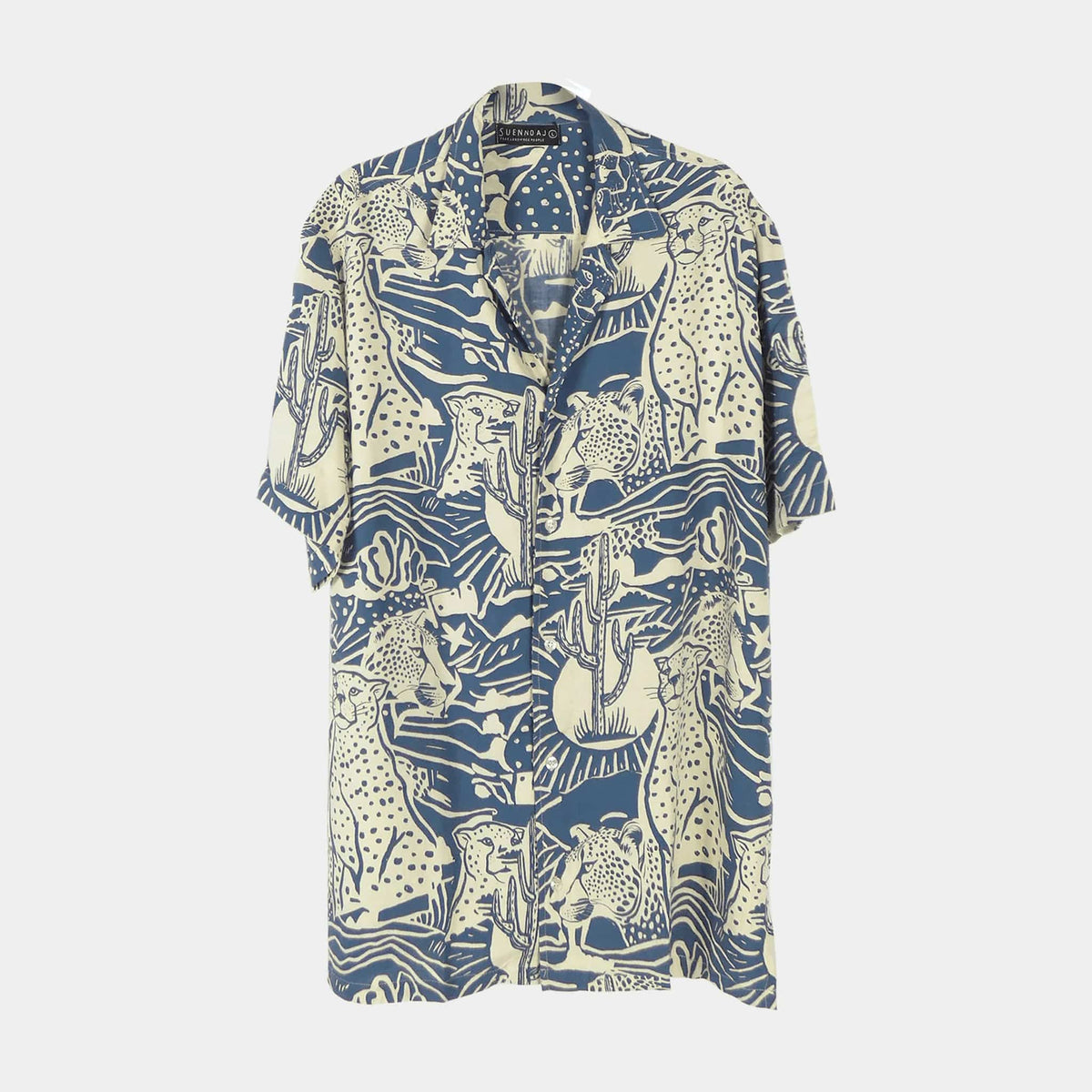 Suen Noaj Suennoaj Mens Shirt Elvis Tiger Patch- Blue/Sugar Suennoaj Mens Shirt Elvis Tiger Patch- Blue/Sugar Splash Swimwear Mens Shirt
