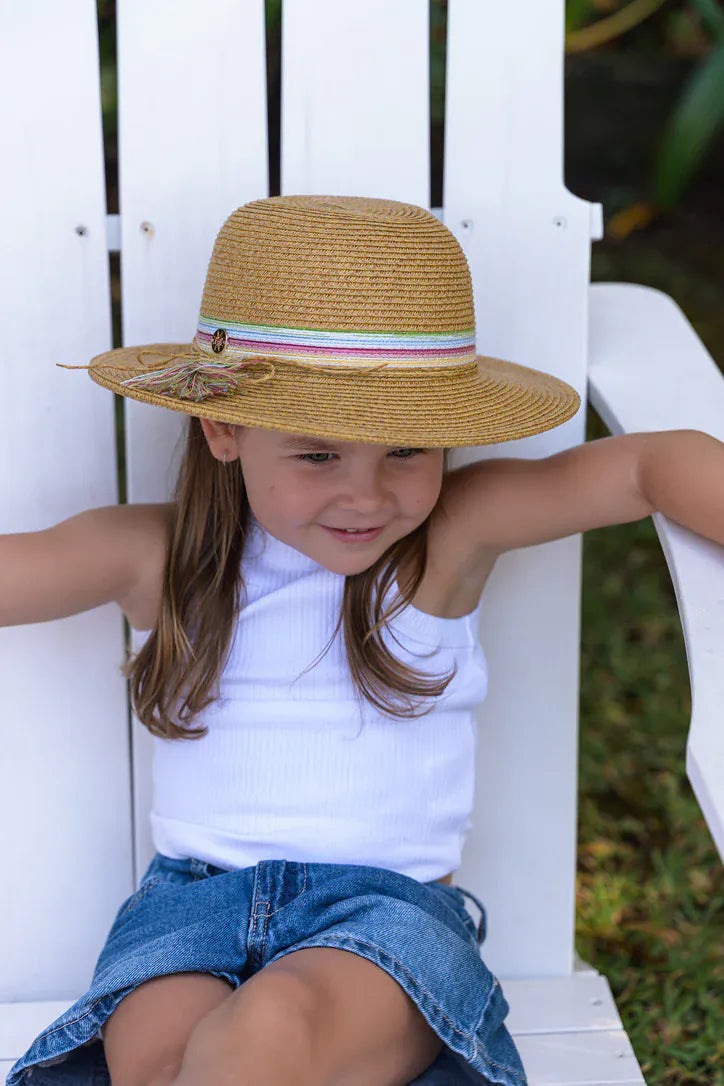 Sundaise Sundaise Harlow Panama Hat - Coloured Stripes SH805 Della Panama Flamingo Hat 3-6 Years Splash Swimwear Hats 9347418018472