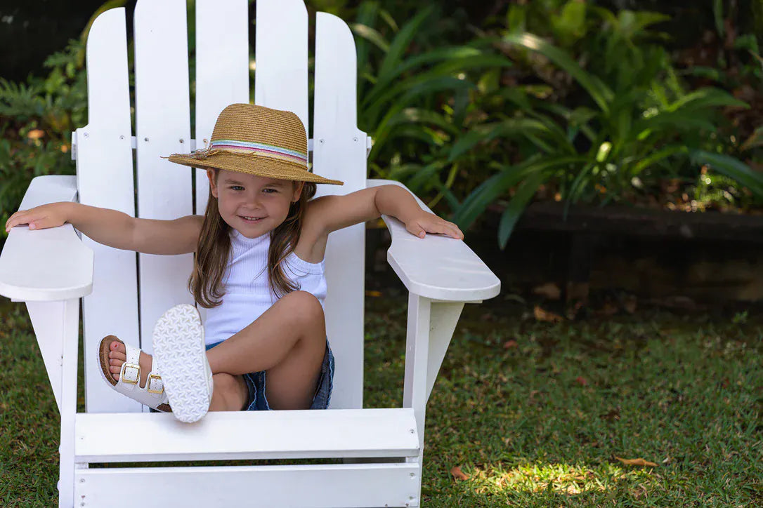 Sundaise Sundaise Harlow Panama Hat - Coloured Stripes SH805 Della Panama Flamingo Hat 3-6 Years Splash Swimwear Hats 9347418018472