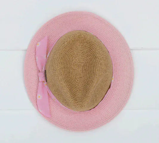 Sundaise Sundaise Laura Panama Hat - Pink Brim SH686 Della Panama Flamingo Hat 3-6 Years Splash Swimwear Hats 9347418016386
