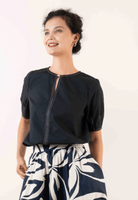 Sunny Girl Contrast Stitch Gold Detail Cotton Top - Navy Contrast Stitch Gold Detail Cotton Top - Navy Splash Swimwear